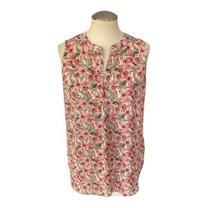 Rose + Olive Floral Split Neck Blouse M Sleeveless Top